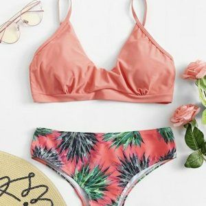Tropical Leaf Pattern Bikini Set Sz S/M
